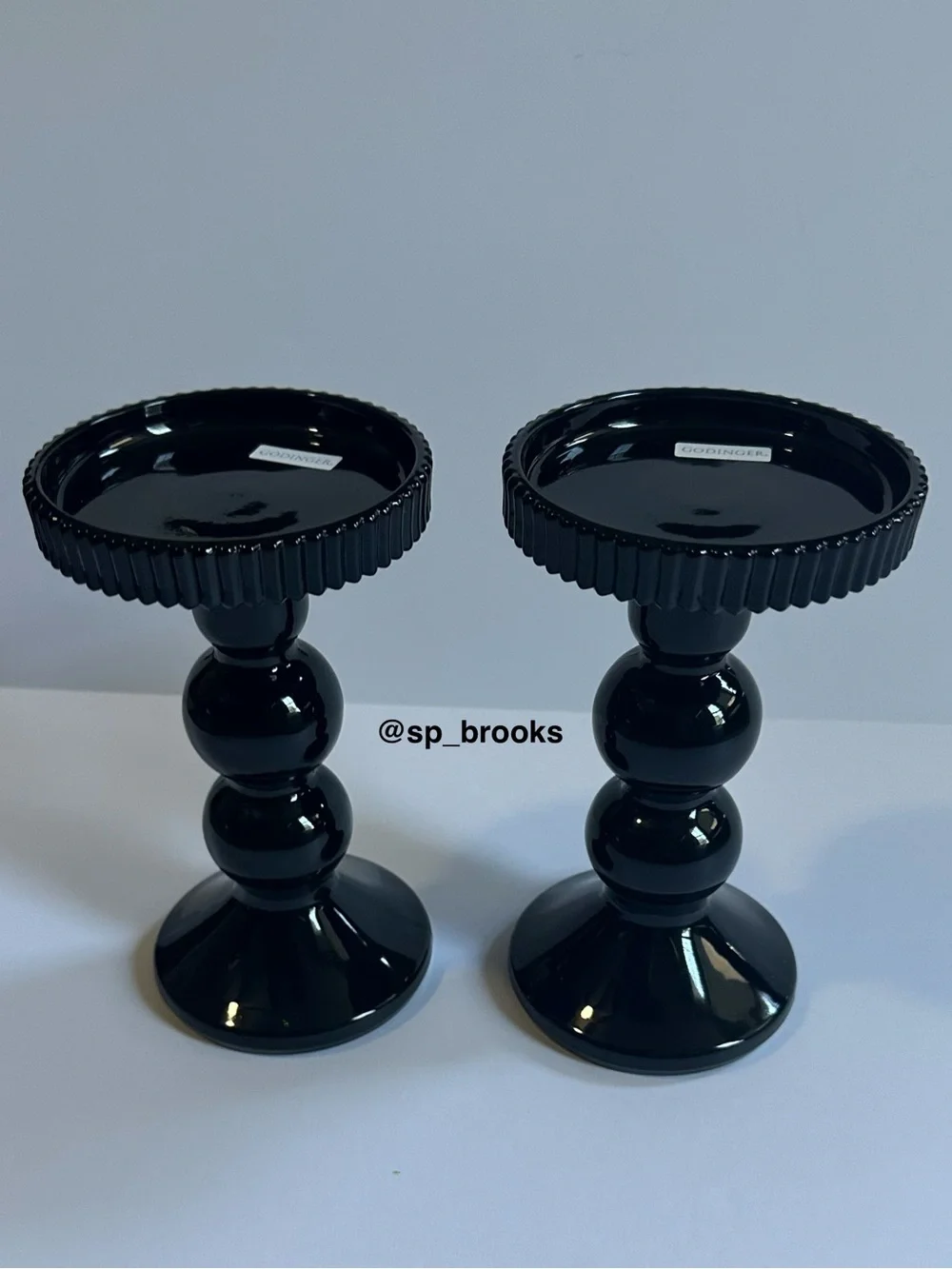 🎁2PC Godinger Black Decorative Pedestal Candle Holders - 6.5” High